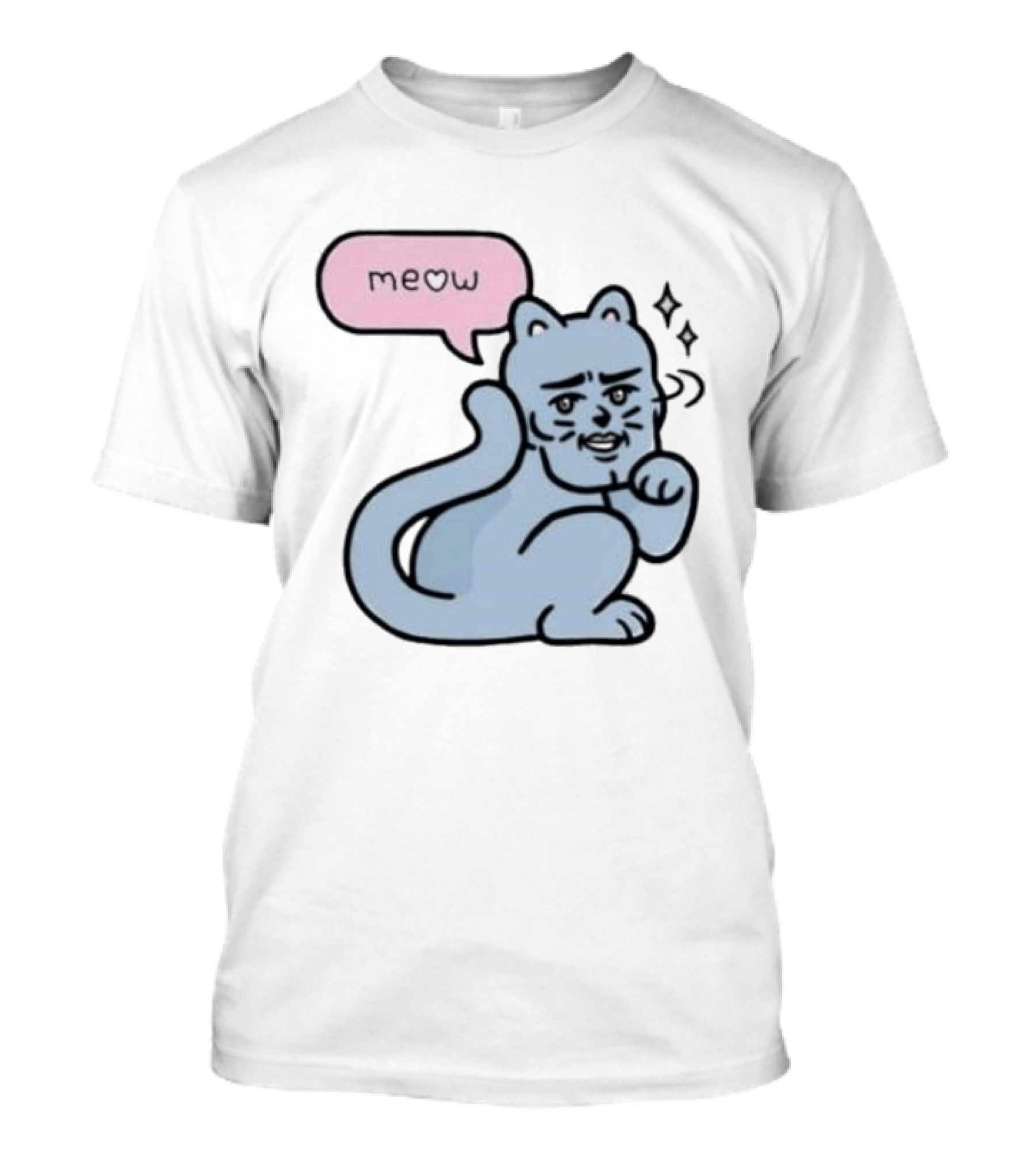 Meow Meme Cat With Human Face And Sparkles T-Shirt