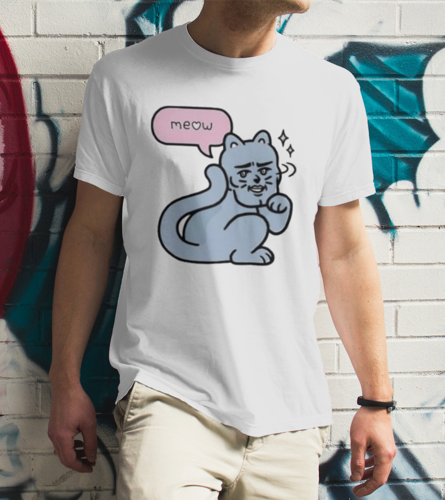 Meow Meme Cat With Human Face And Sparkles T-Shirt