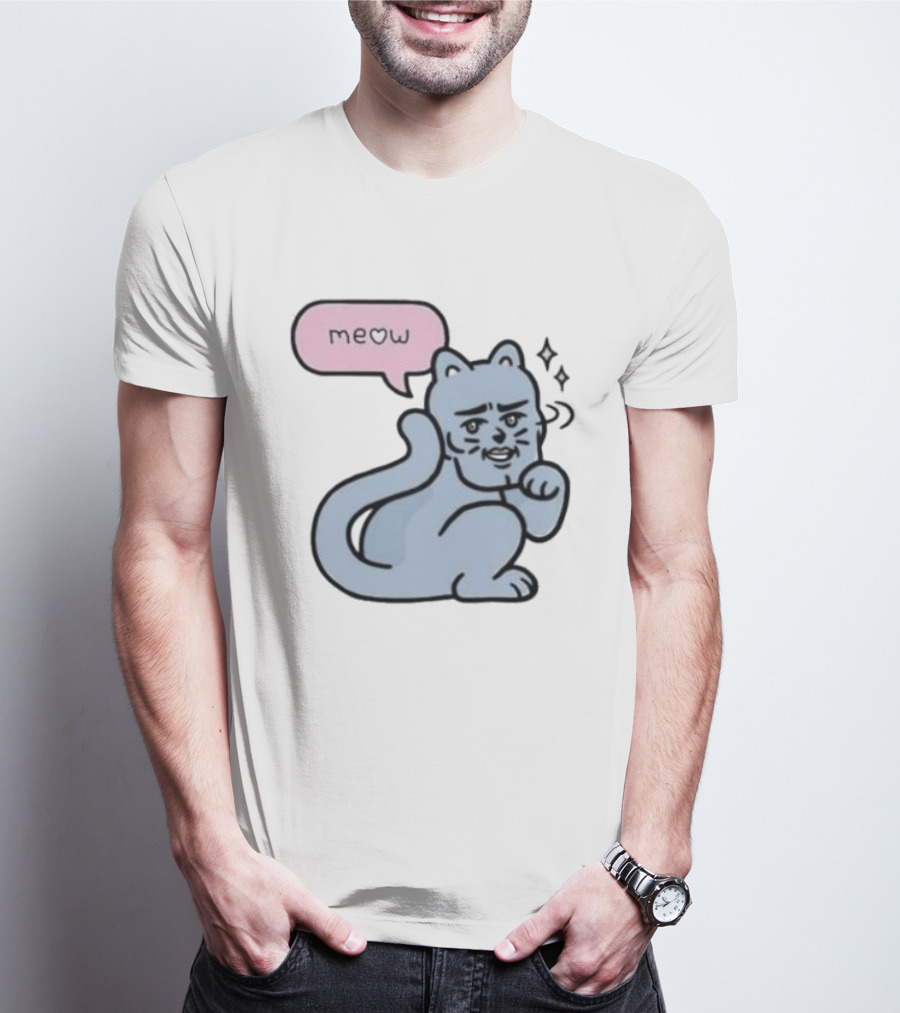 Meow Meme Cat With Human Face And Sparkles T-Shirt