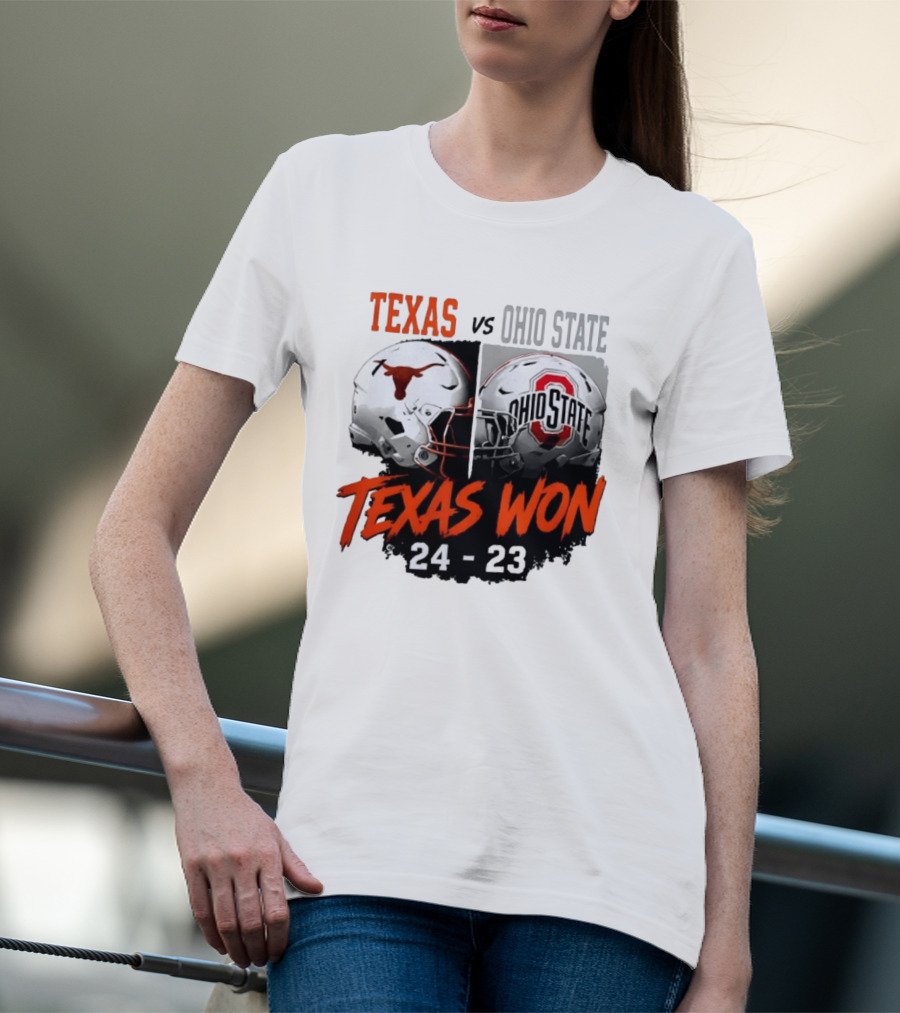 Texas Vs Ohio State 2026 Texas Won 24 23 Helmet Matchup T-Shirt