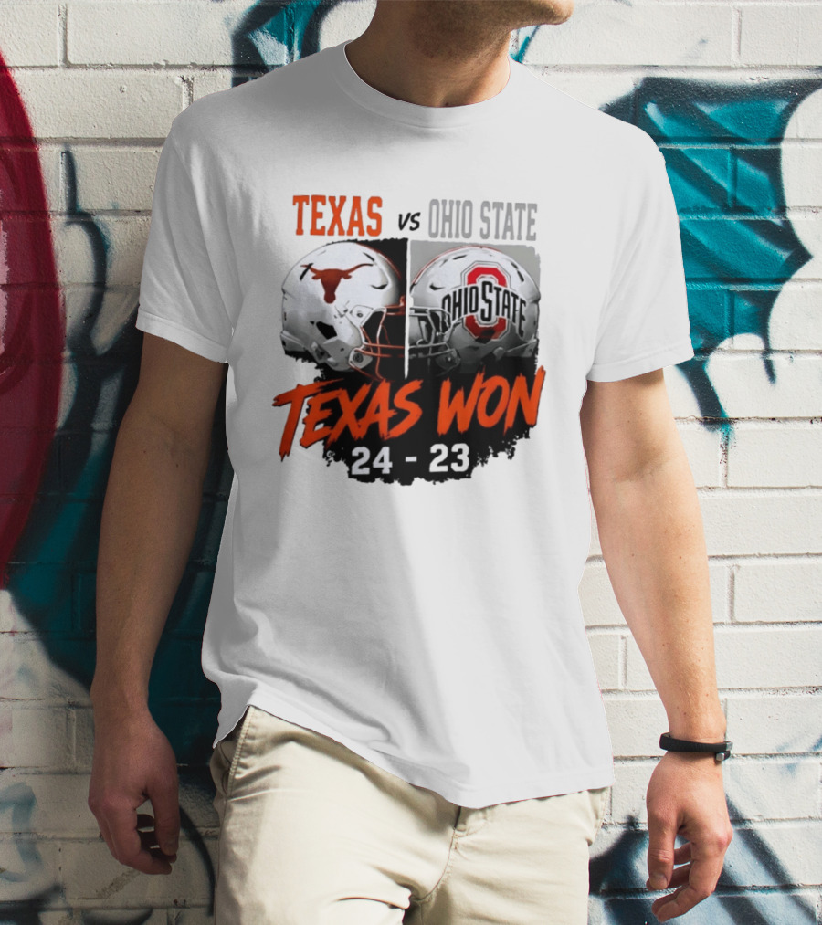 Texas Vs Ohio State 2026 Texas Won 24 23 Helmet Matchup T-Shirt
