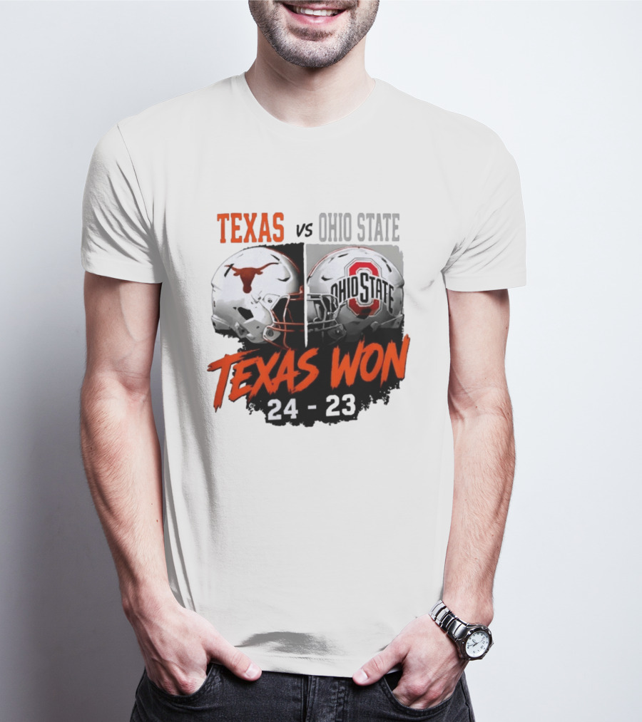Texas Vs Ohio State 2026 Texas Won 24 23 Helmet Matchup T-Shirt