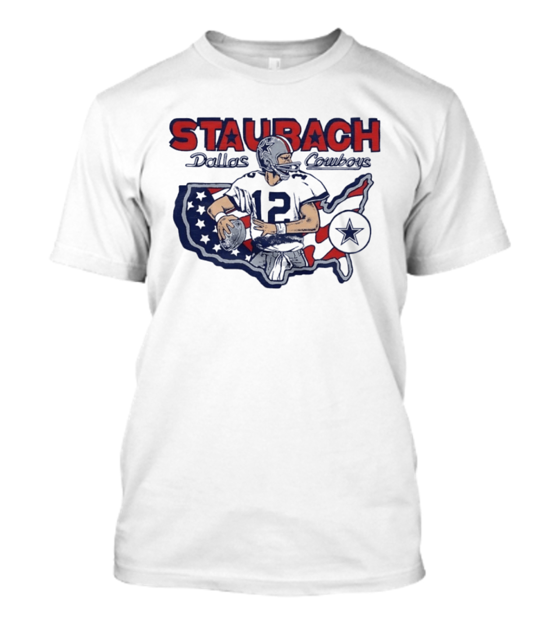 Staubach Dallas Cowboys 12 USA Map Star Helmet Football T-Shirt