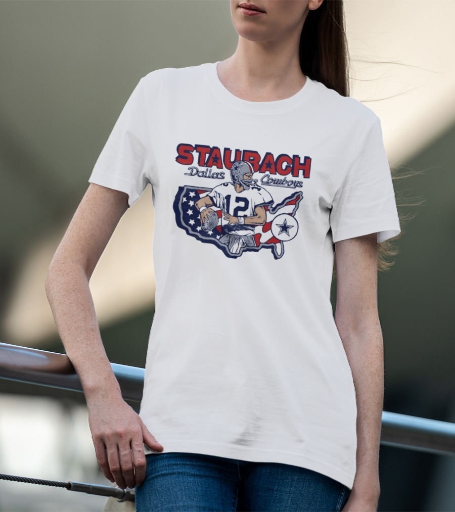 Staubach Dallas Cowboys 12 USA Map Star Helmet Football T-Shirt