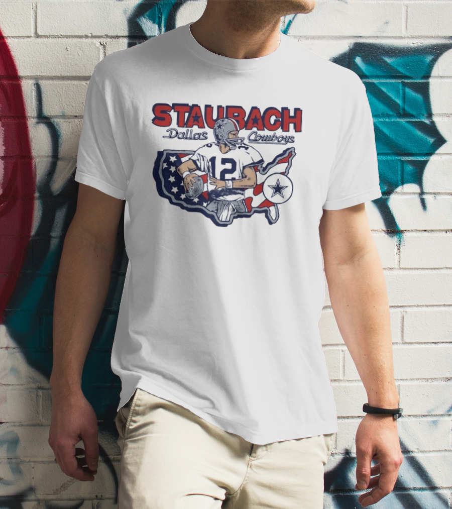 Staubach Dallas Cowboys 12 USA Map Star Helmet Football T-Shirt