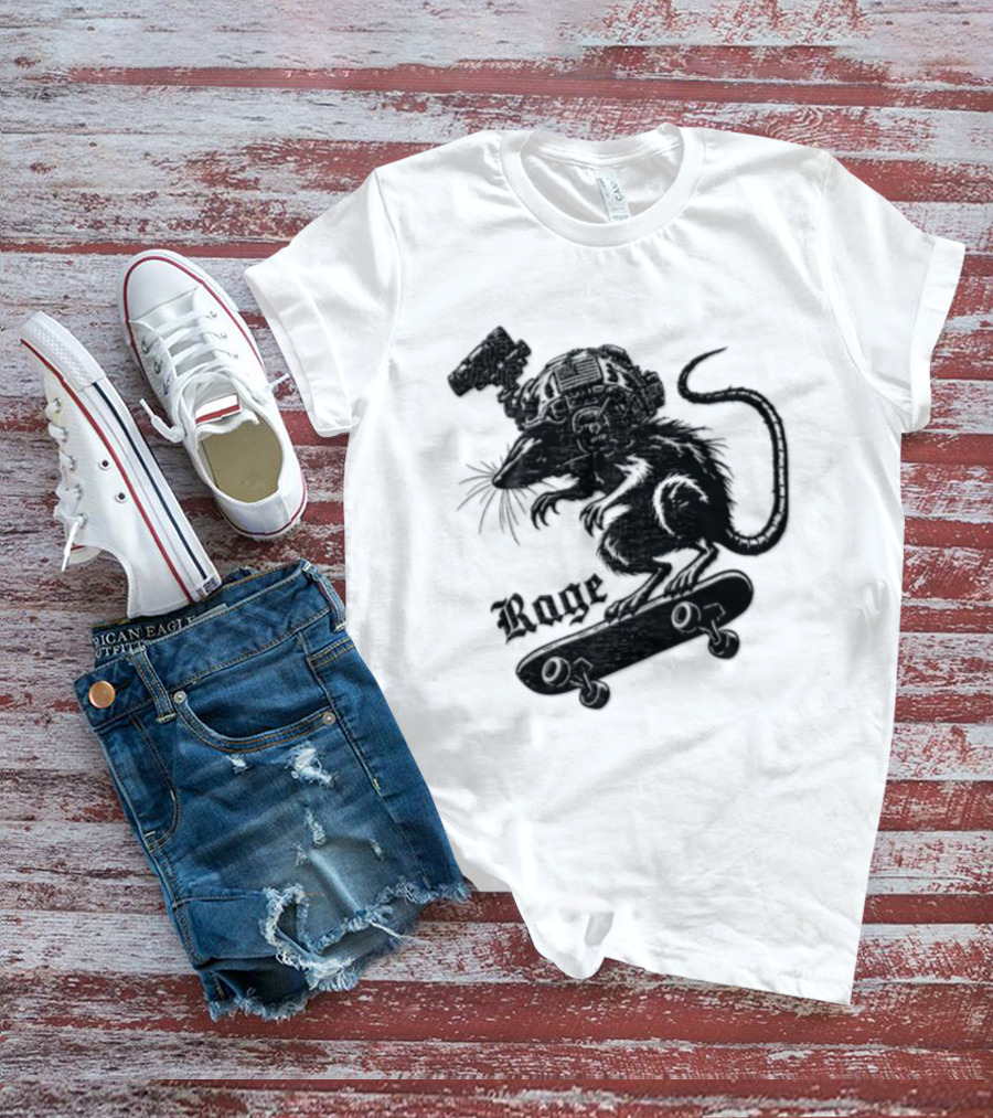 Skater Rat Tactical Helmet Night Vision Rage Skateboarding Adventure T-Shirt