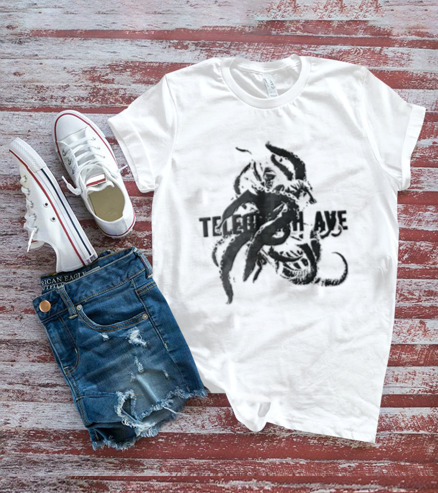 Telegraph Ave Giant Octopus Attacking Sailor Halftone T-Shirt