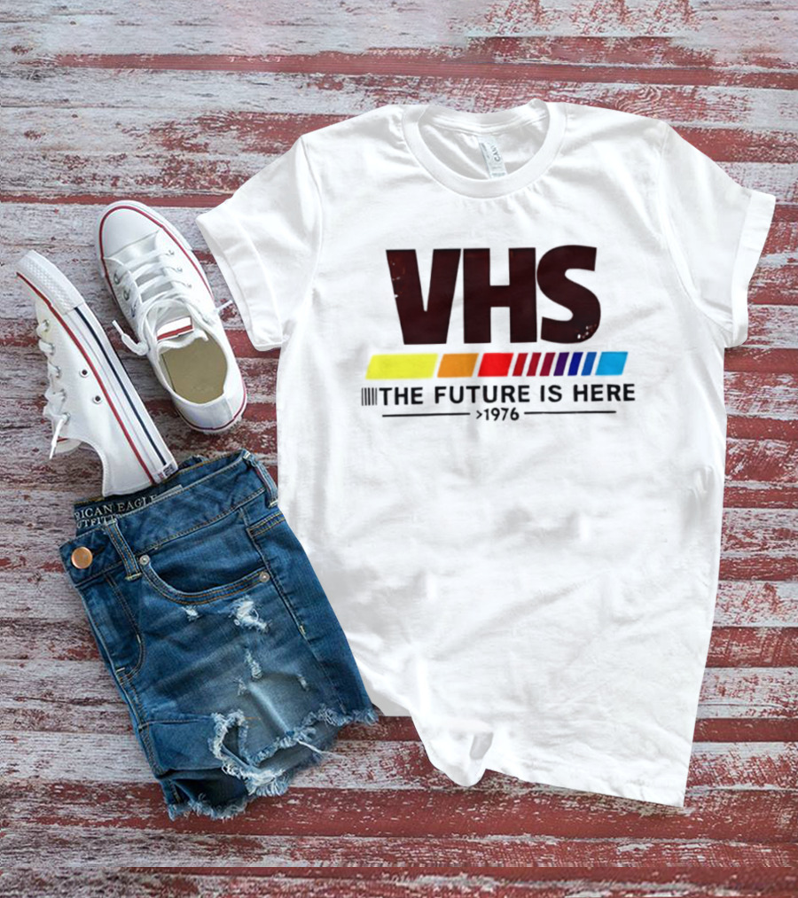 VHS The Future Is Here 1976 Retro Color Stripes T-Shirt