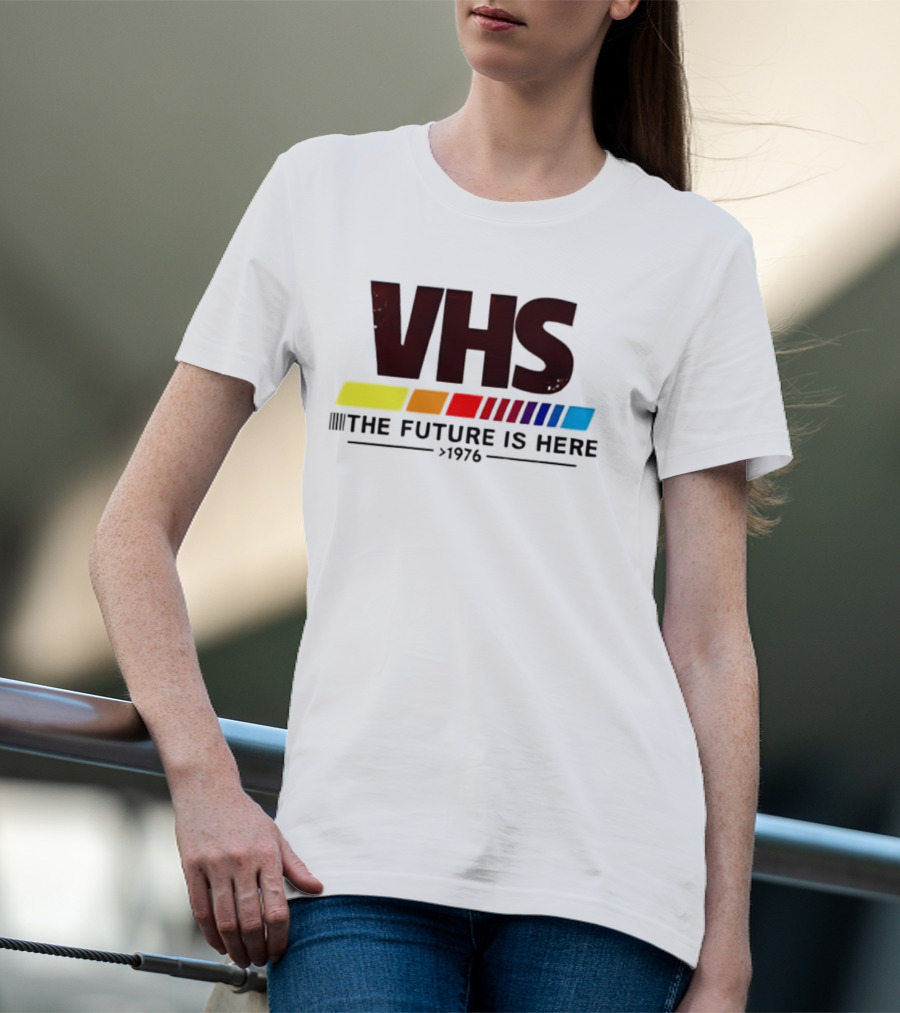 VHS The Future Is Here 1976 Retro Color Stripes T-Shirt