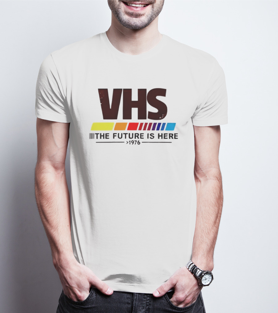 VHS The Future Is Here 1976 Retro Color Stripes T-Shirt