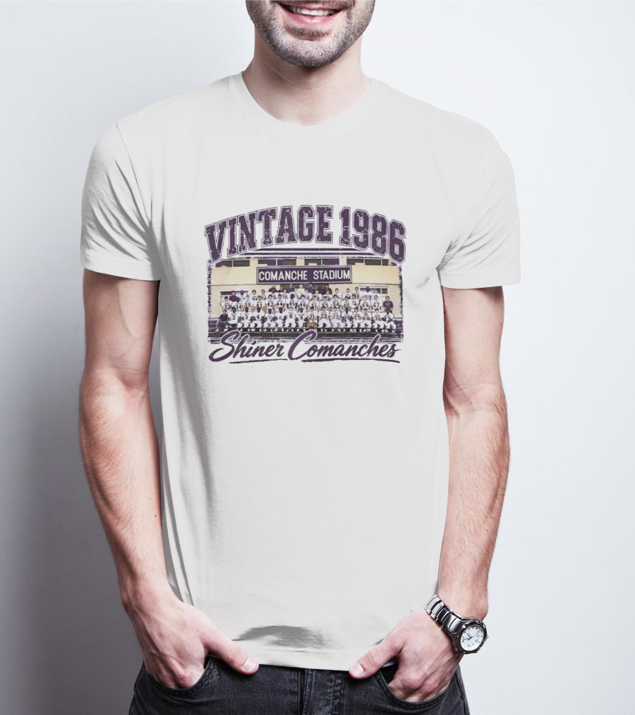 Vintage 1986 Shiner Comanches Comanche Stadium Football Champs T-Shirt