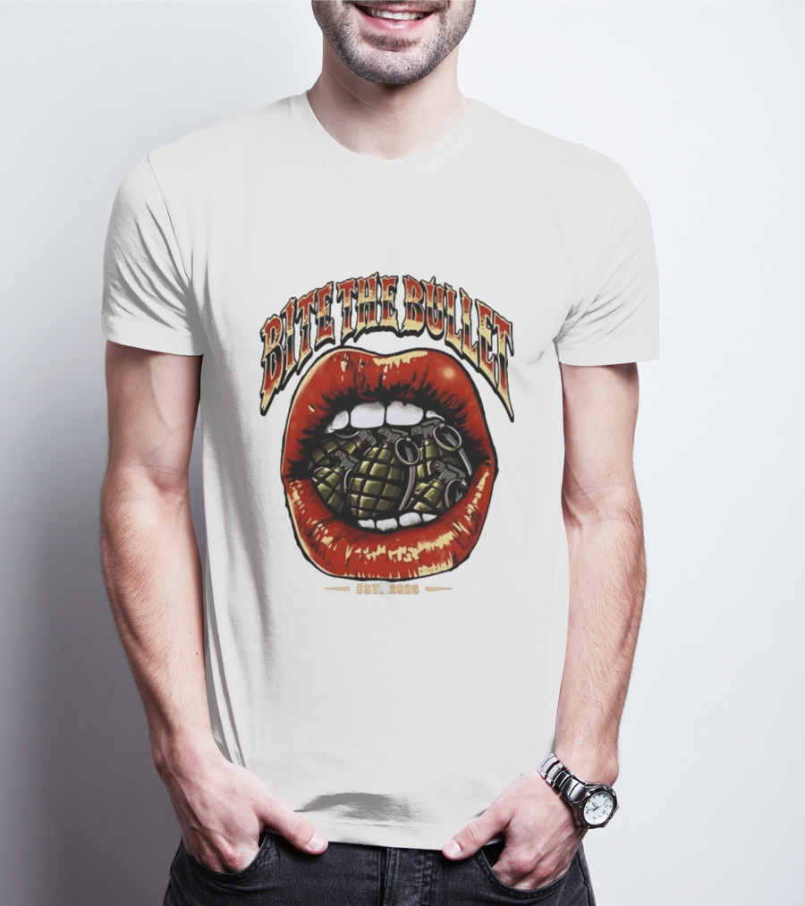 Bite The Bullet Grenade Lips Est 2026 Edgy T-Shirt