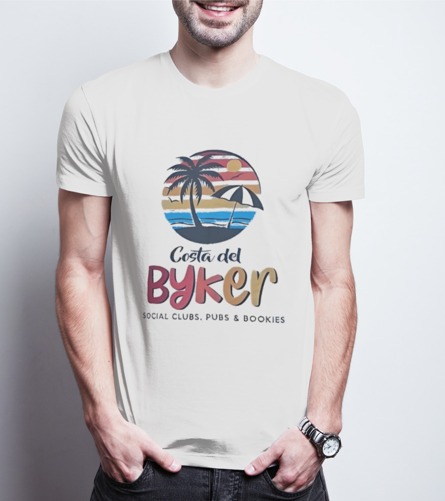 Costa Del Byker Social Clubs Pubs Bookies Palm Tree Sunset Beach Umbrella T-Shirt