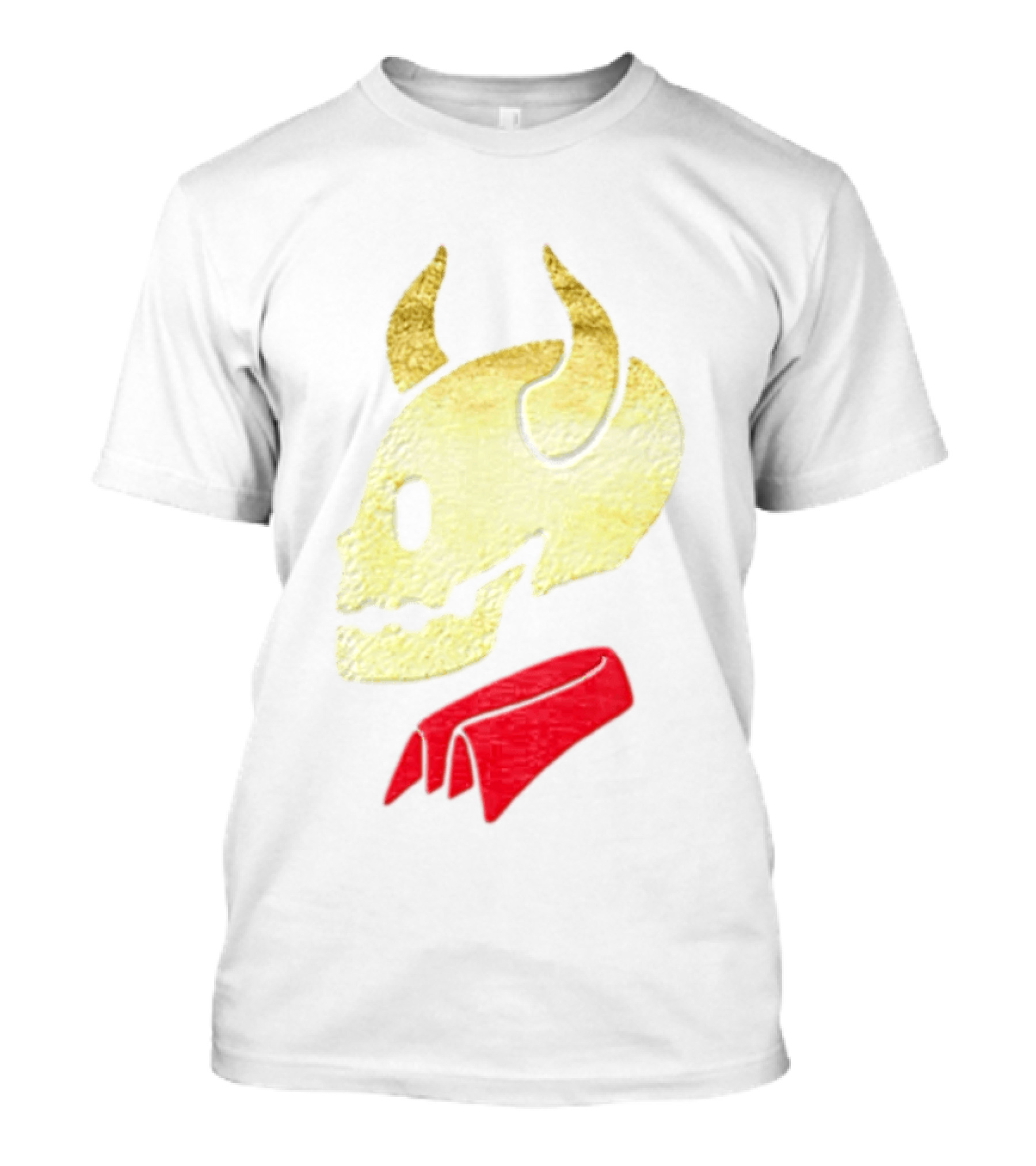 Devil Horn Skull Red Collar Gold Glitter T-Shirt