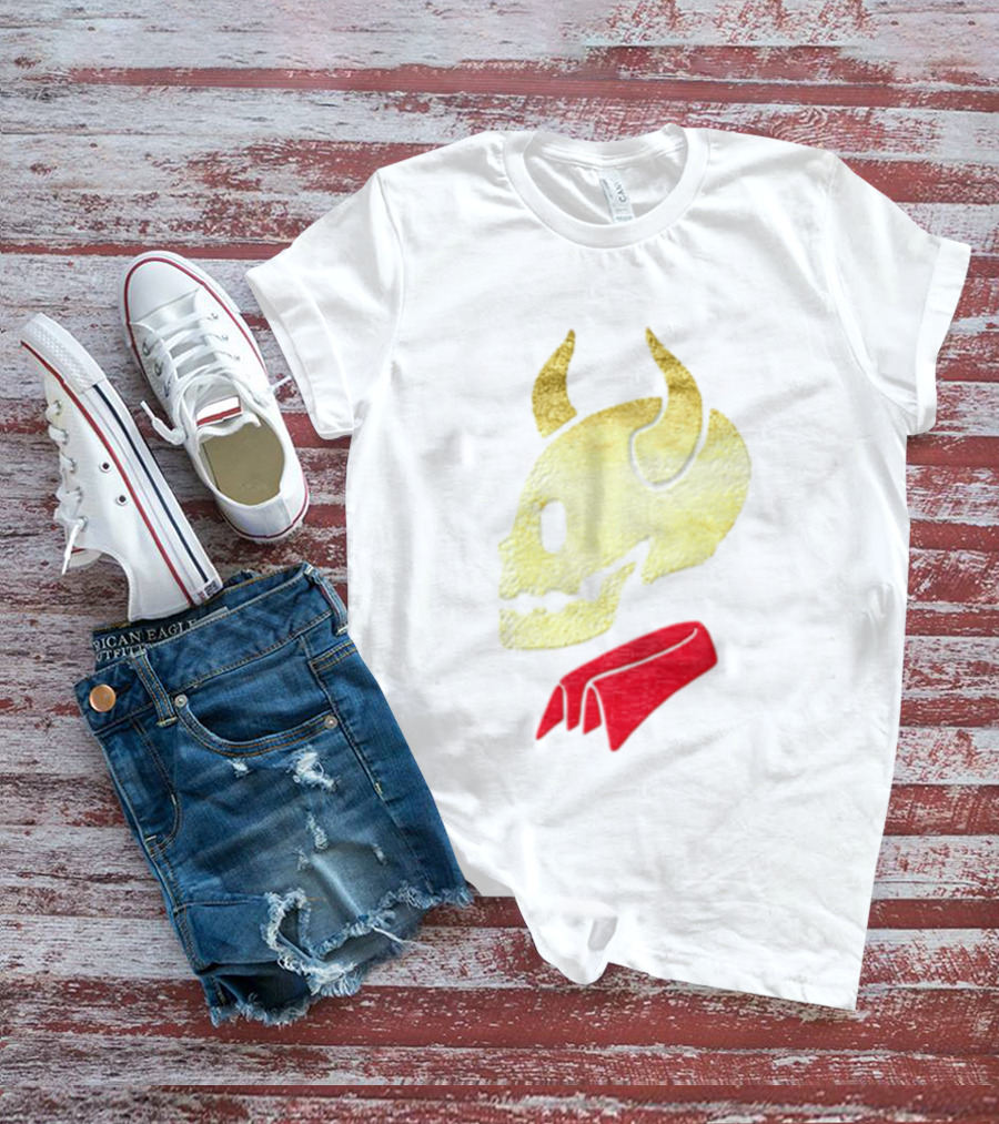 Devil Horn Skull Red Collar Gold Glitter T-Shirt