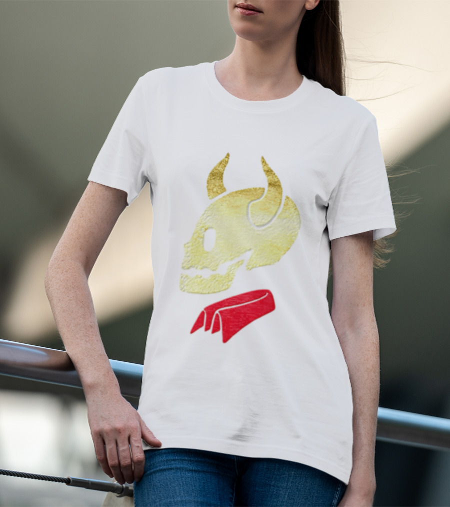 Devil Horn Skull Red Collar Gold Glitter T-Shirt