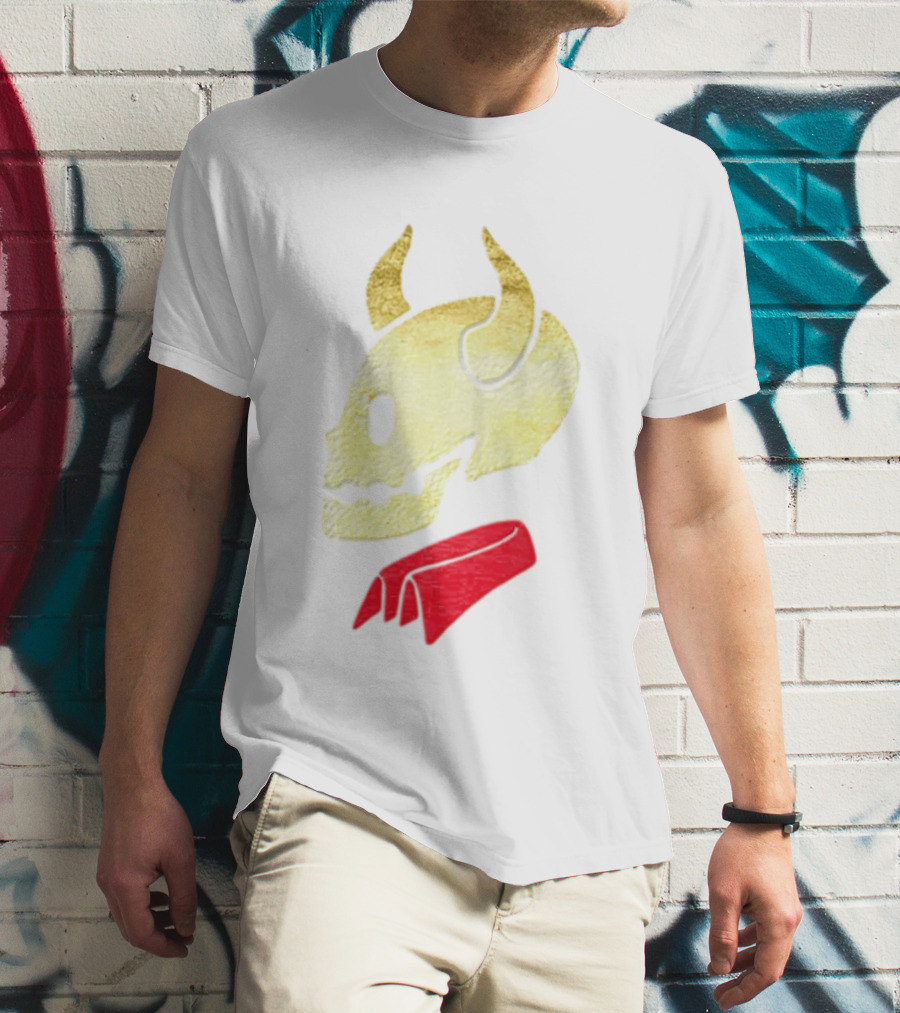 Devil Horn Skull Red Collar Gold Glitter T-Shirt