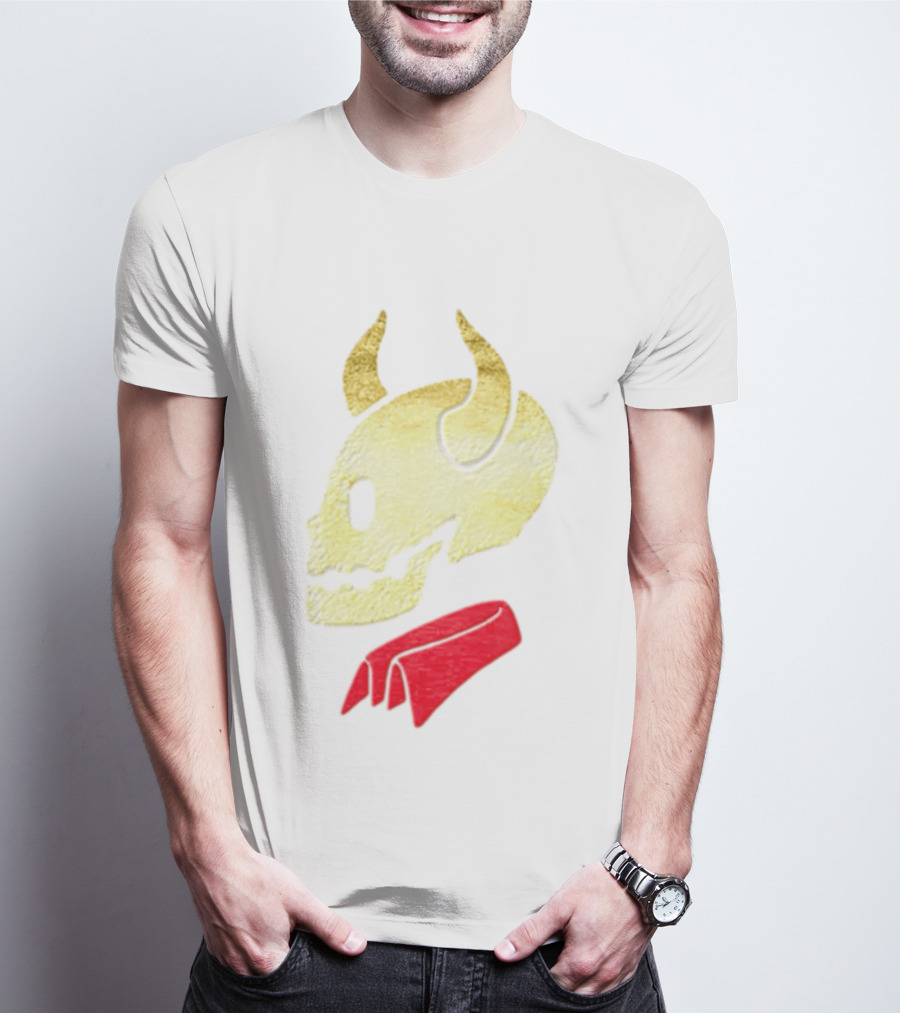 Devil Horn Skull Red Collar Gold Glitter T-Shirt