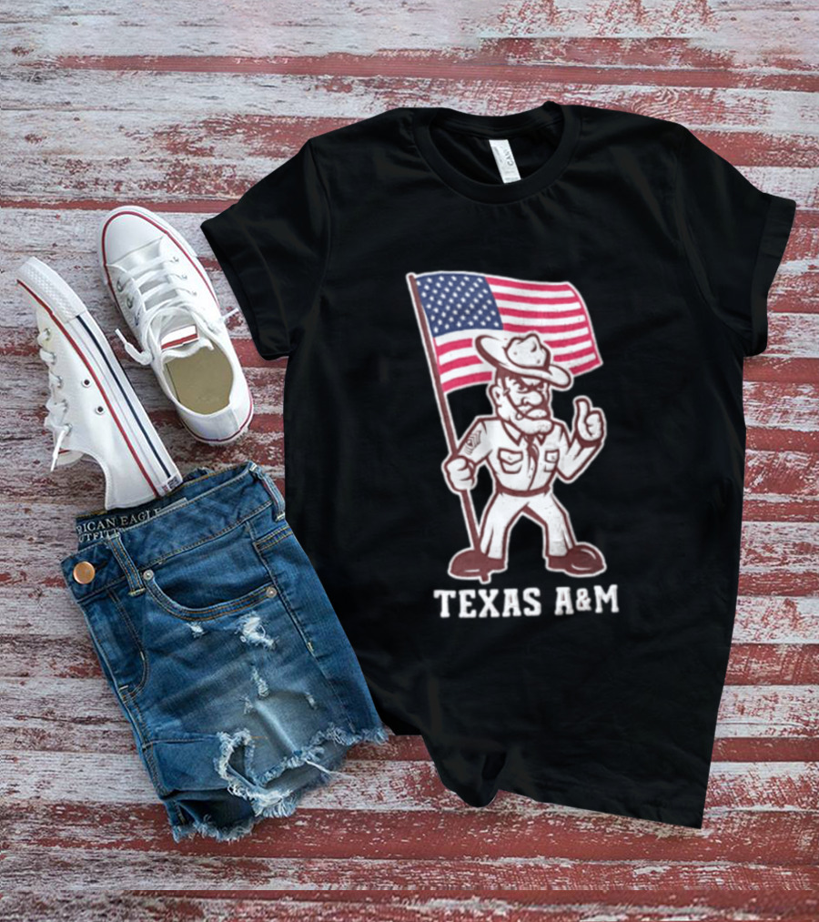 Texas A&M Drill Sergeant With American Flag Reveille T-Shirt
