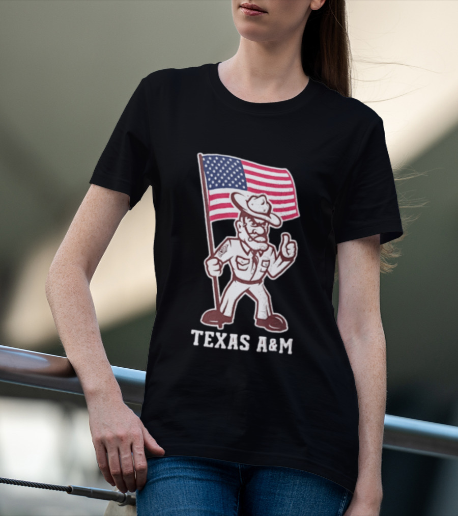 Texas A&M Drill Sergeant With American Flag Reveille T-Shirt