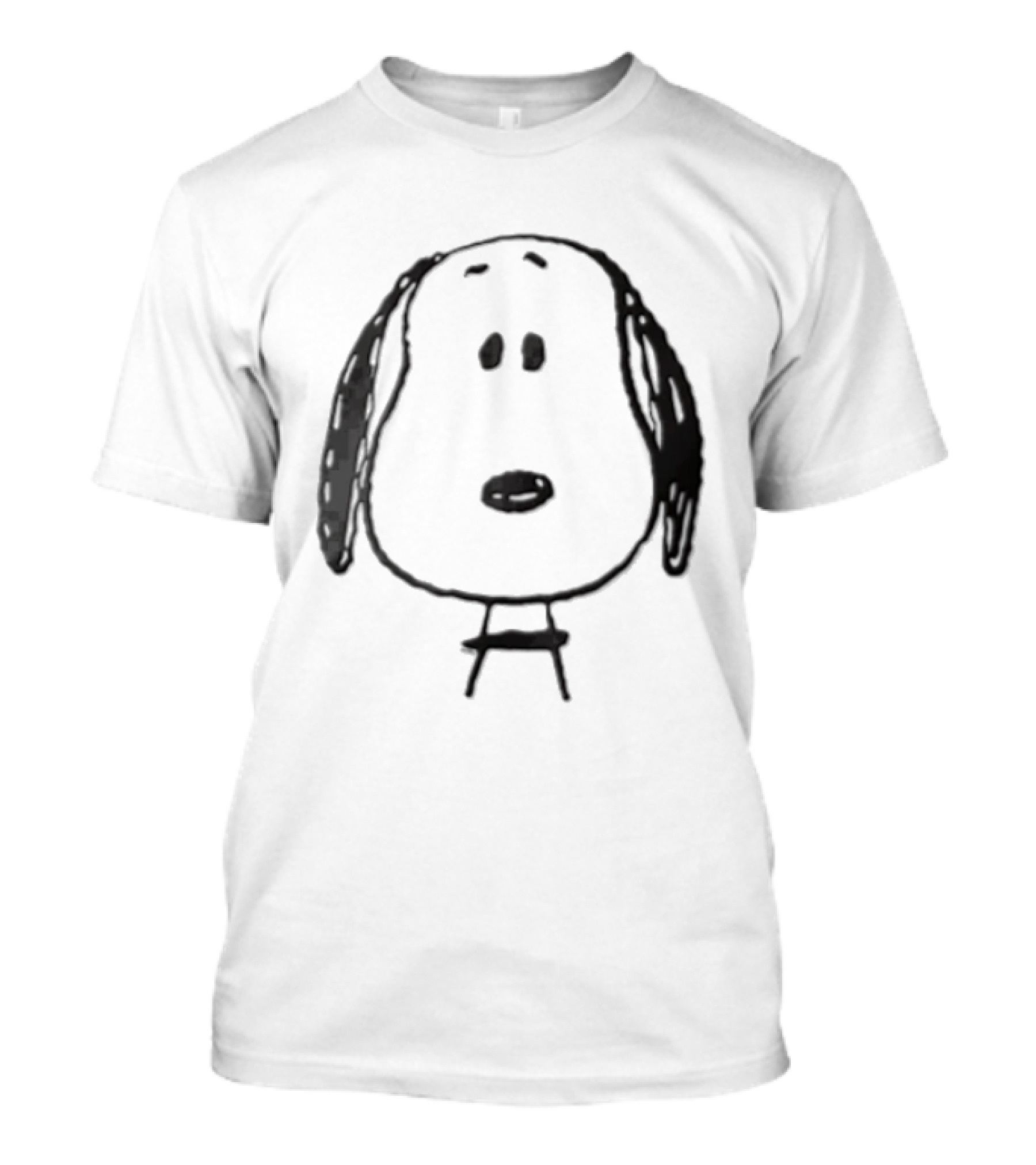 Peanuts Snoopy Dog Head Front Facing Black Line Cartoon Drawing T-Shirt