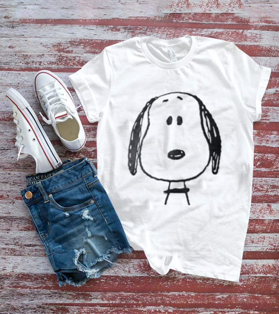 Peanuts Snoopy Dog Head Front Facing Black Line Cartoon Drawing T-Shirt