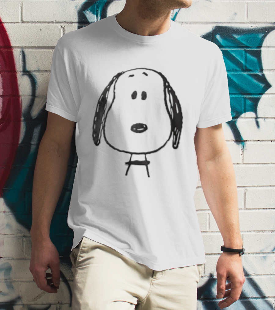 Peanuts Snoopy Dog Head Front Facing Black Line Cartoon Drawing T-Shirt