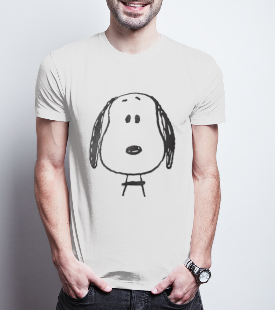 Peanuts Snoopy Dog Head Front Facing Black Line Cartoon Drawing T-Shirt