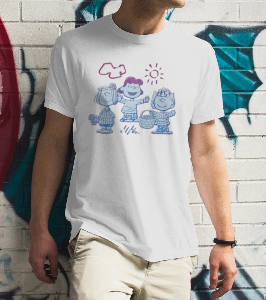 Peanuts Worldwide Easter Basket Line Cartoon Characters Sun And Clouds T-Shirt