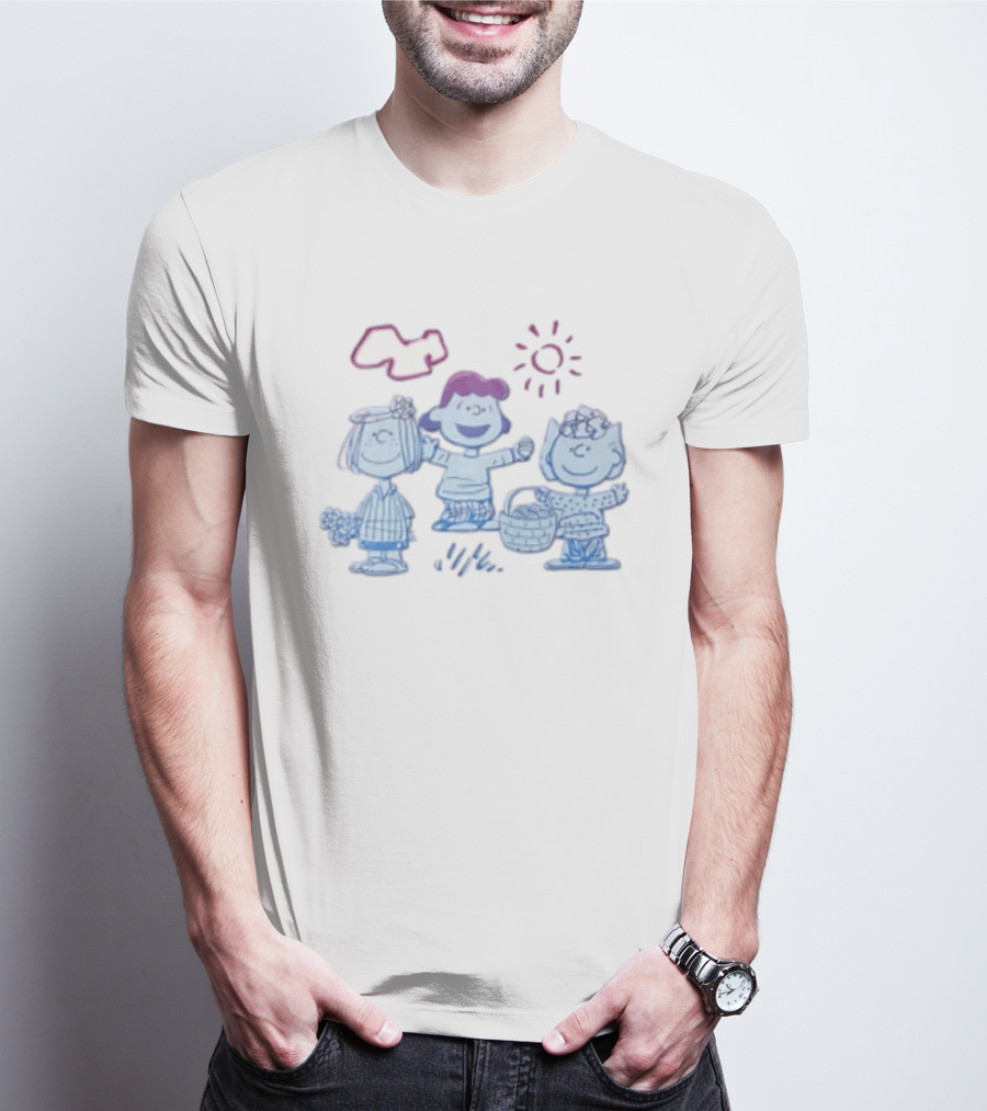 Peanuts Worldwide Easter Basket Line Cartoon Characters Sun And Clouds T-Shirt