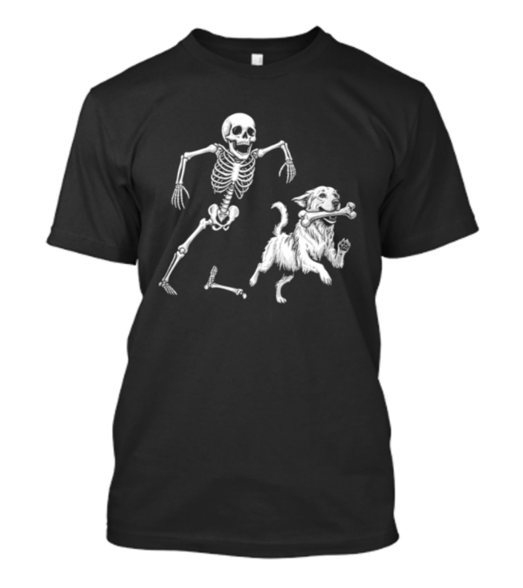 Skeleton Chasing Golden Retriever With Leg Bone T-Shirt