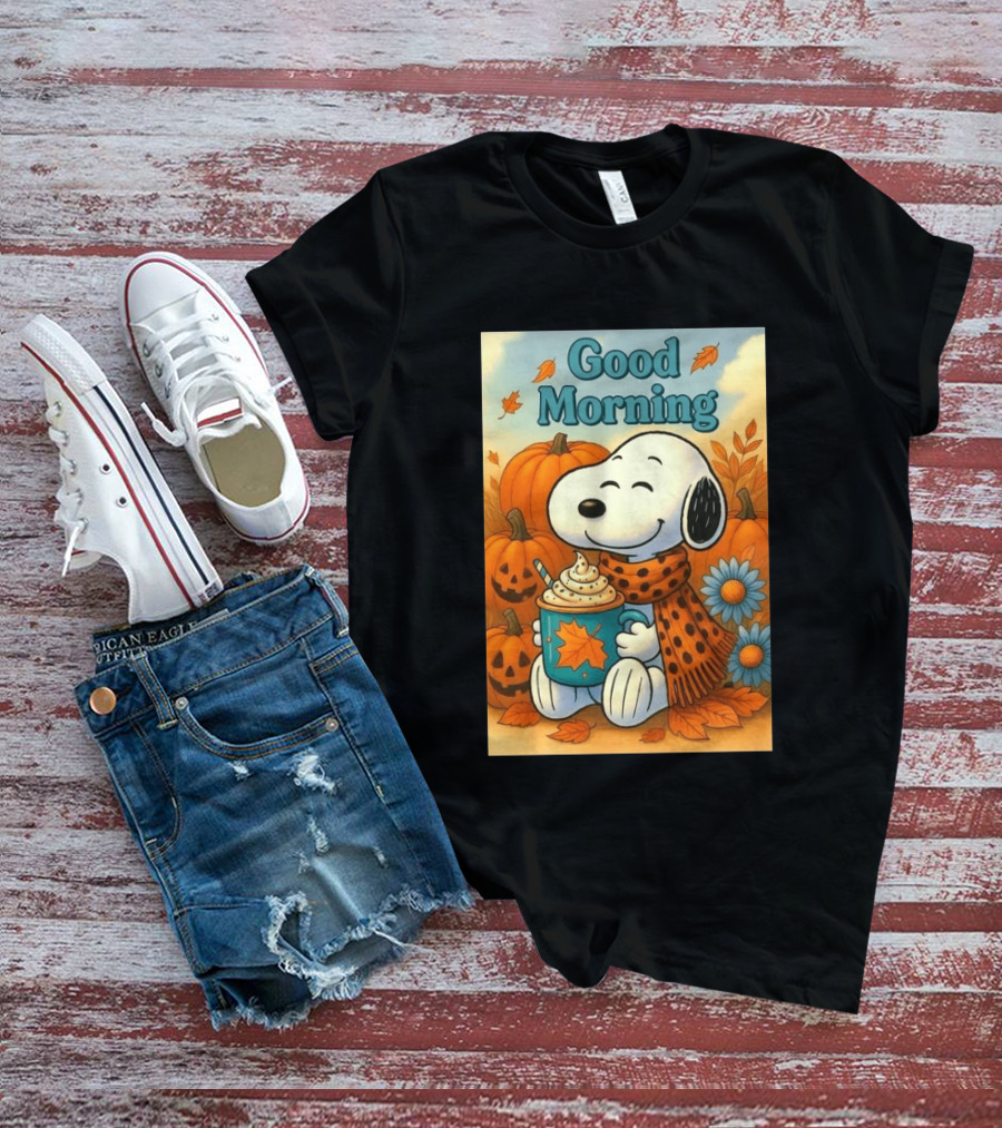Snoopy Good Morning Autumn Pumpkin Latte Halloween T-Shirt