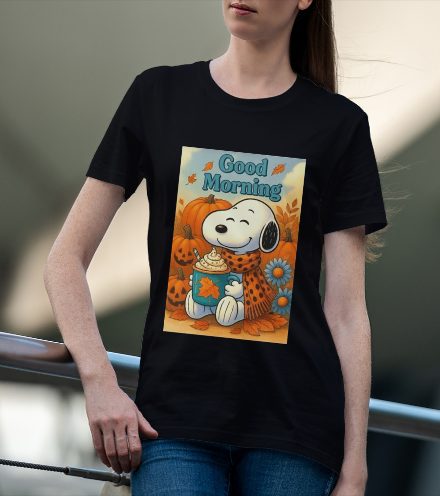 Snoopy Good Morning Autumn Pumpkin Latte Halloween T-Shirt