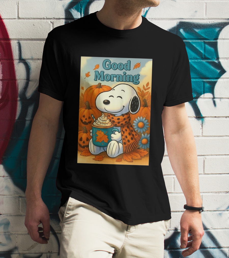 Snoopy Good Morning Autumn Pumpkin Latte Halloween T-Shirt