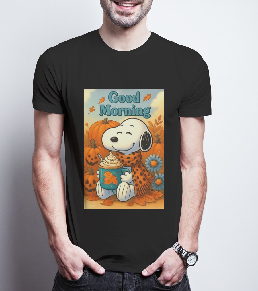 Snoopy Good Morning Autumn Pumpkin Latte Halloween T-Shirt