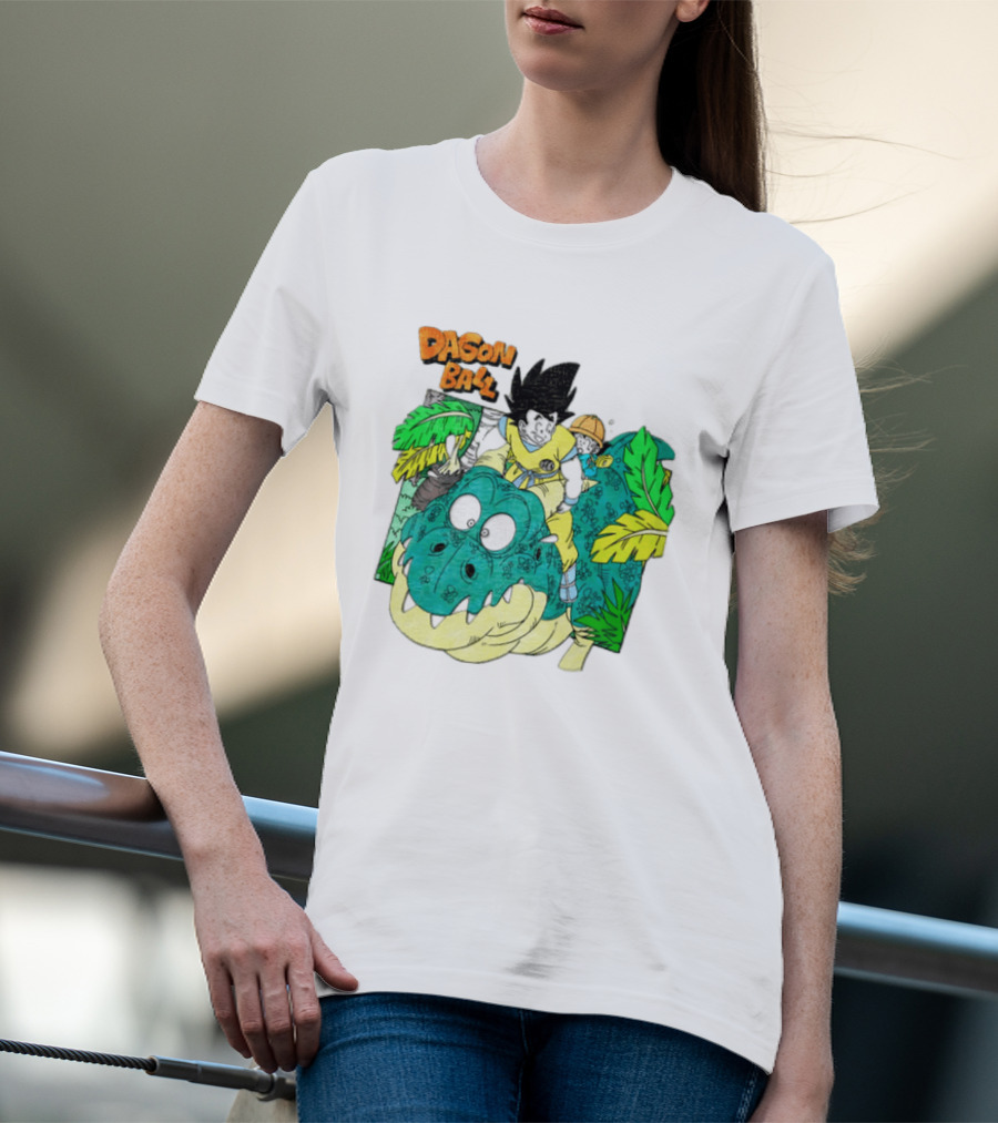 Goku Gohan Riding Dinosaur Dragon Ball Adventure Scene T-Shirt
