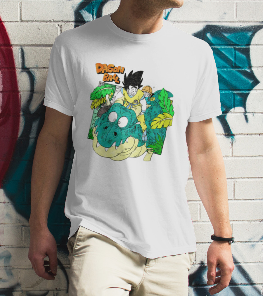 Goku Gohan Riding Dinosaur Dragon Ball Adventure Scene T-Shirt