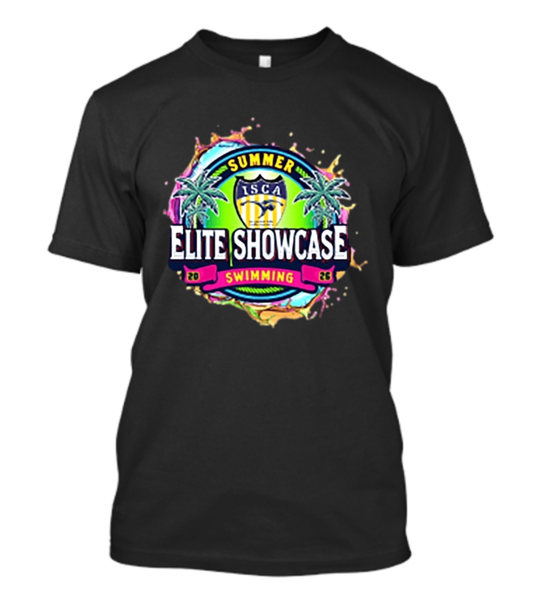 SUMMER ISCA Elite Showcase Swimming 2026 Event With Palm Trees And Splash T-Shirt