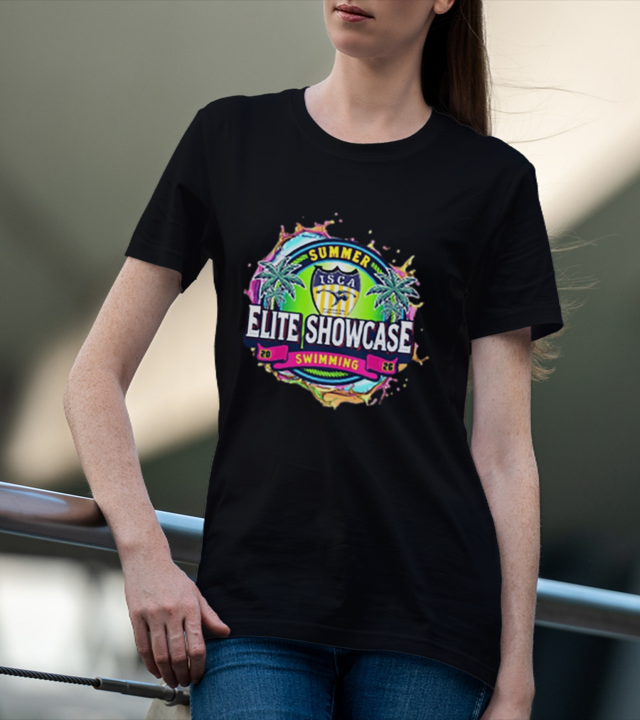 SUMMER ISCA Elite Showcase Swimming 2026 Event With Palm Trees And Splash T-Shirt