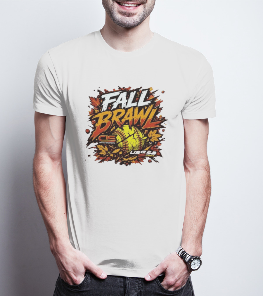 USSSA Fall Brawl Central Iowa Sports Tournament 2026 With Autumn Leaves And Softball T-Shirt