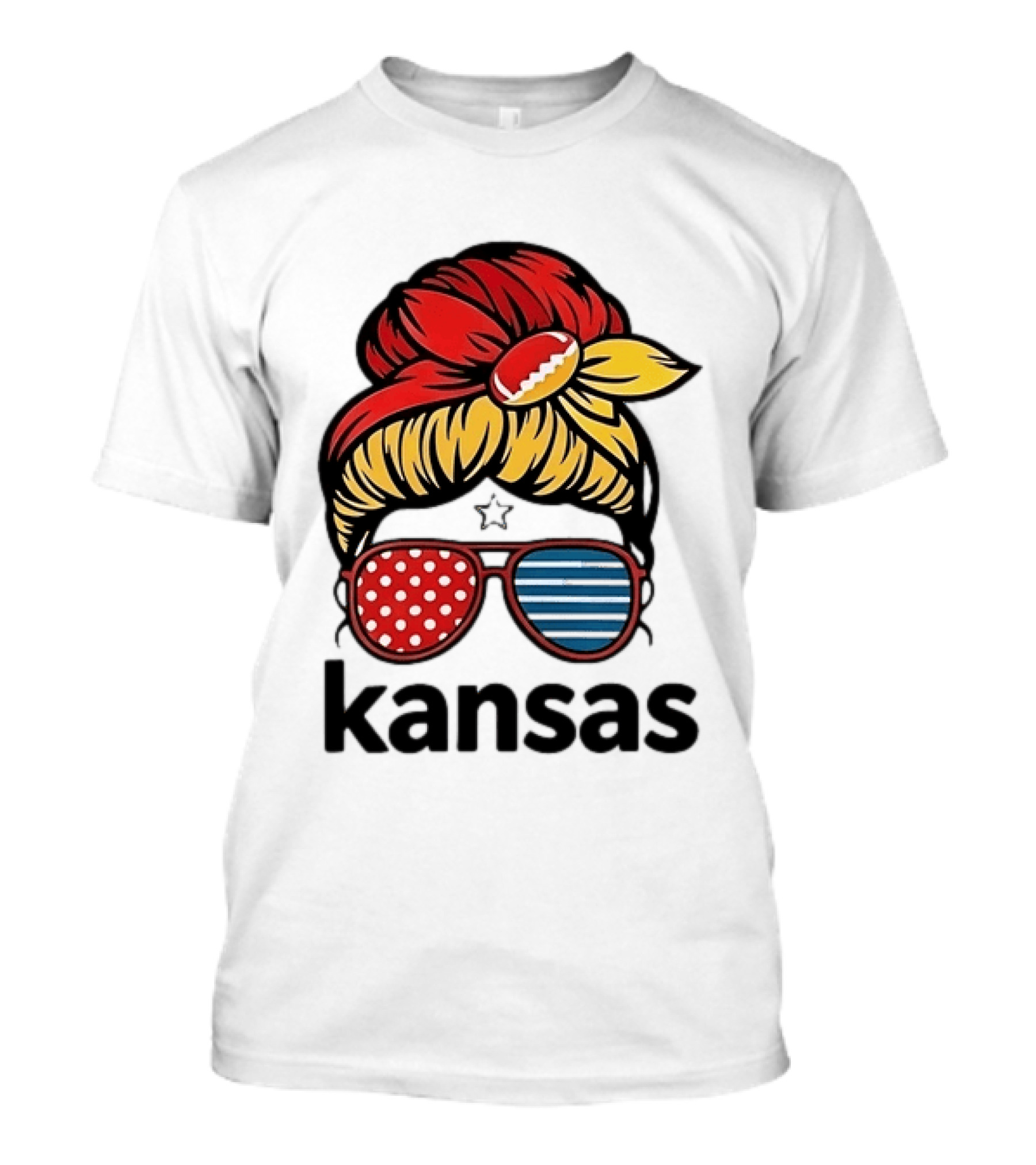 Kansas City Chiefs Royals Football Game Day Messy Bun Girl T-Shirt
