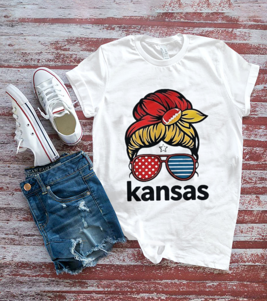 Kansas City Chiefs Royals Football Game Day Messy Bun Girl T-Shirt