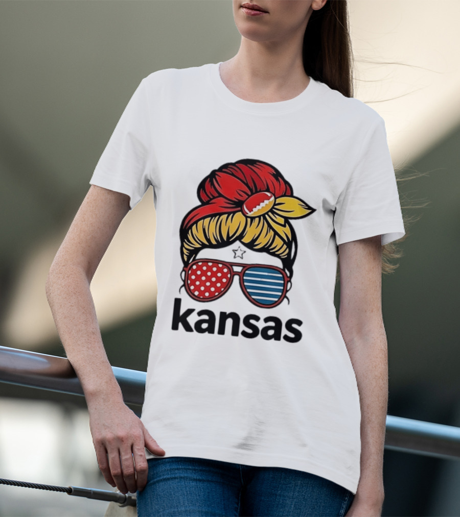 Kansas City Chiefs Royals Football Game Day Messy Bun Girl T-Shirt