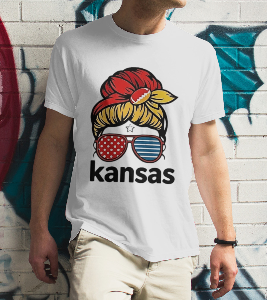 Kansas City Chiefs Royals Football Game Day Messy Bun Girl T-Shirt