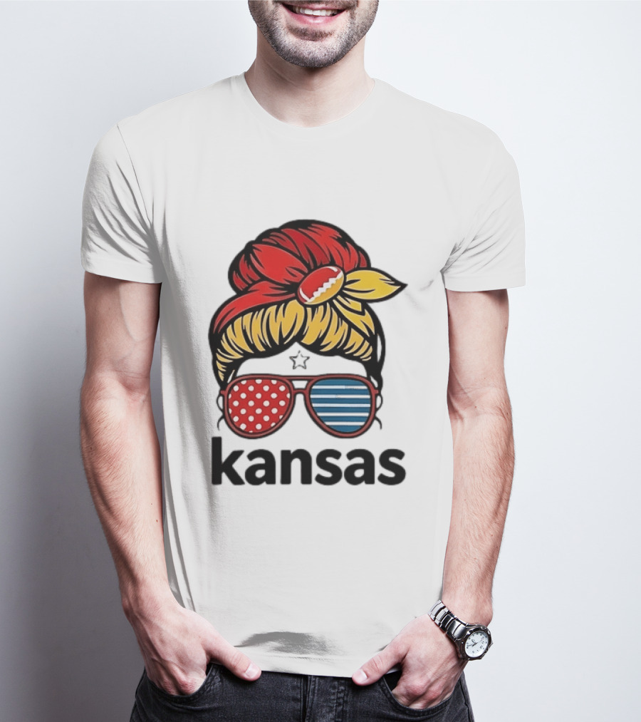 Kansas City Chiefs Royals Football Game Day Messy Bun Girl T-Shirt