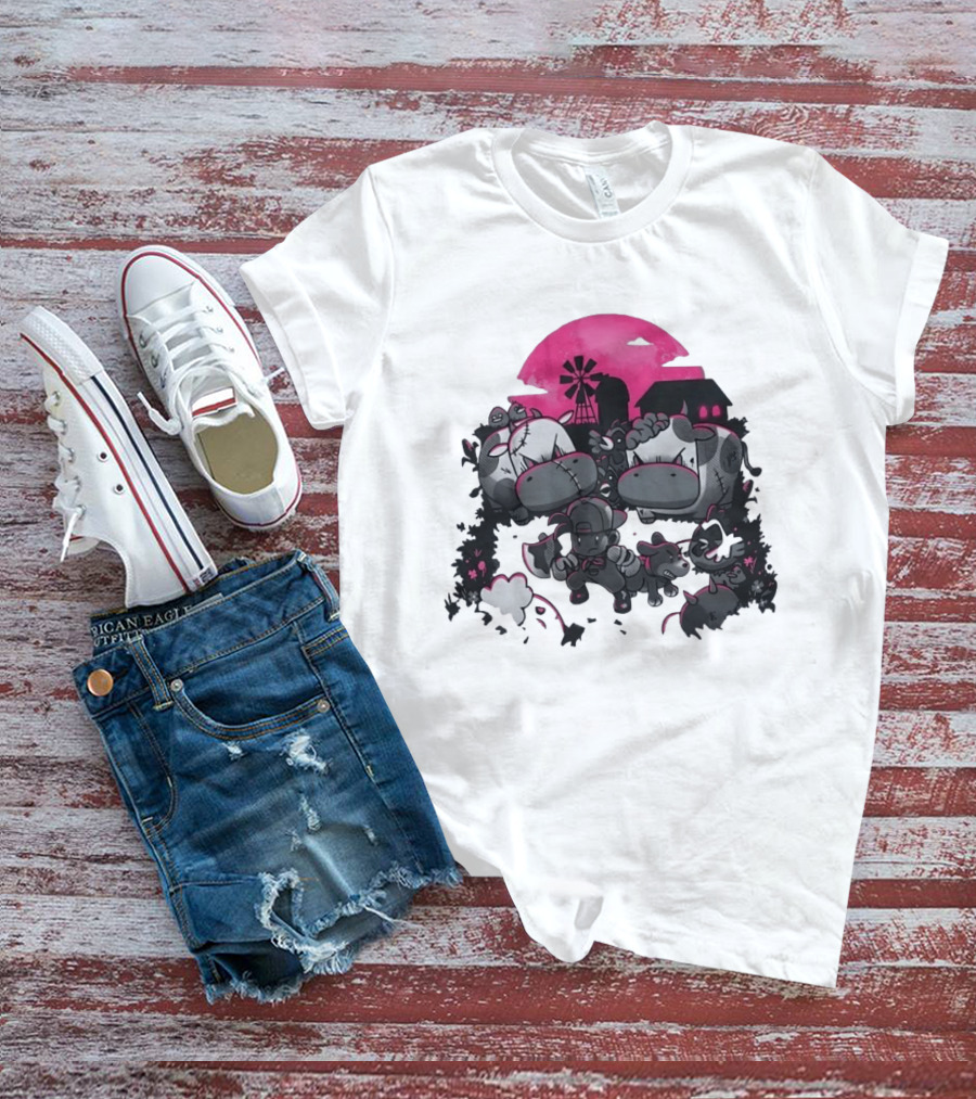 Zombie Farm Undead Creepy Cows Horror Scene T-Shirt