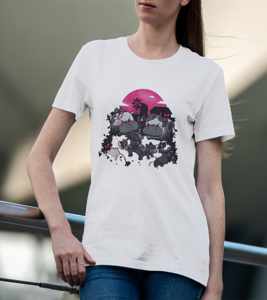Zombie Farm Undead Creepy Cows Horror Scene T-Shirt