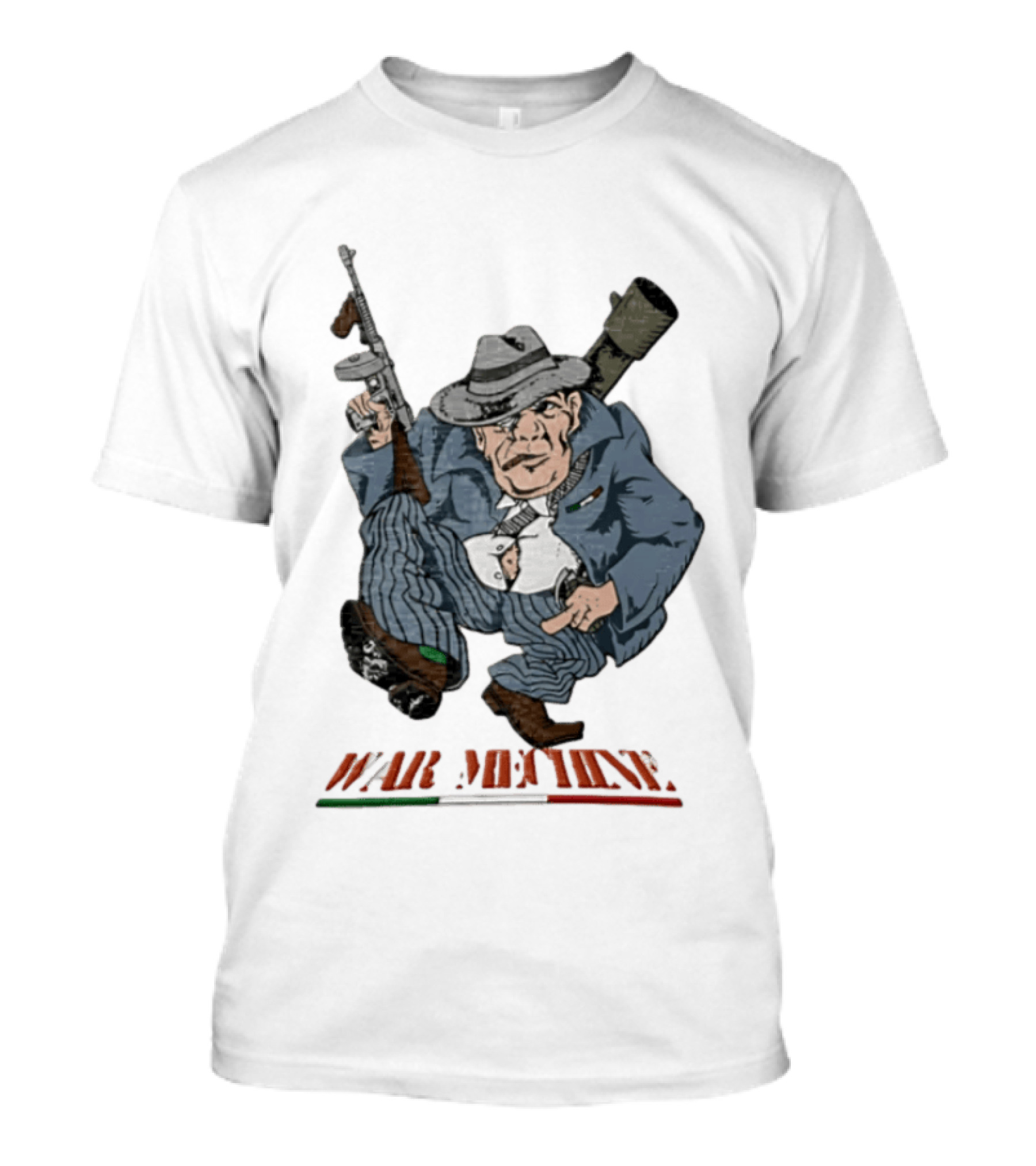Mafioso Cartoon War Machine Italy Flag Mobster Character With Guns T-Shirt