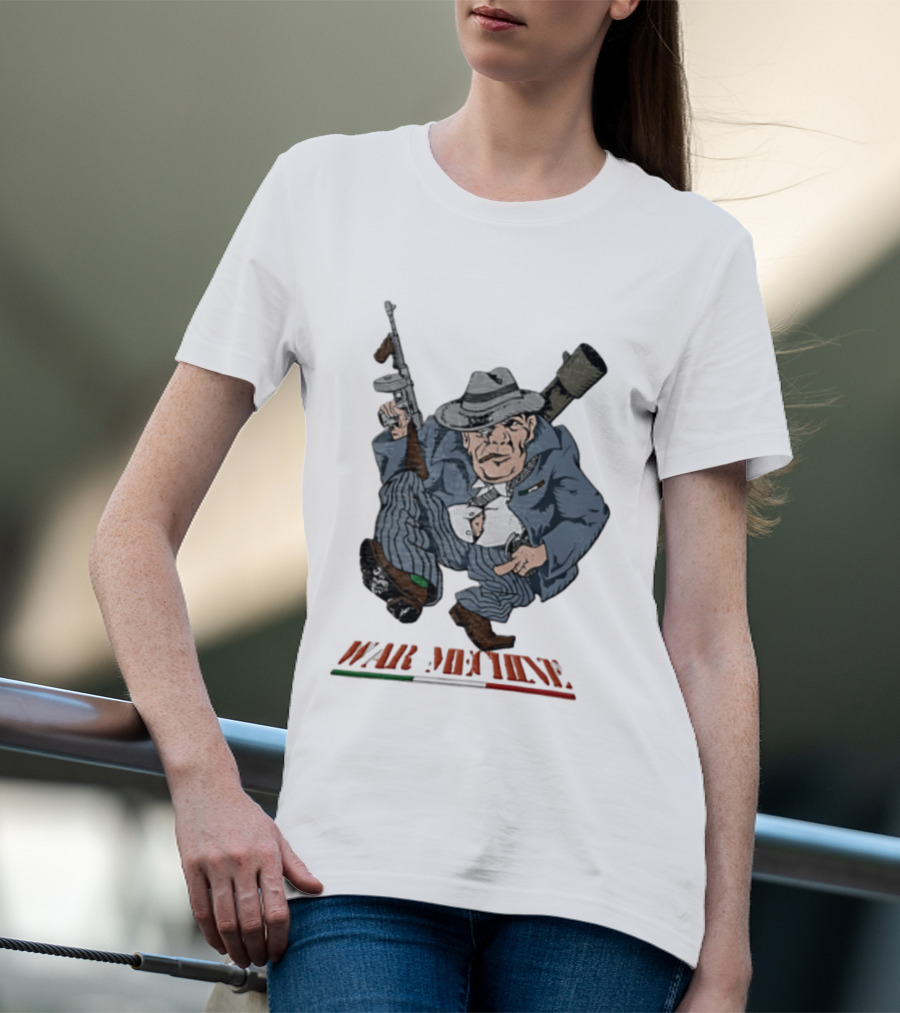 Mafioso Cartoon War Machine Italy Flag Mobster Character With Guns T-Shirt