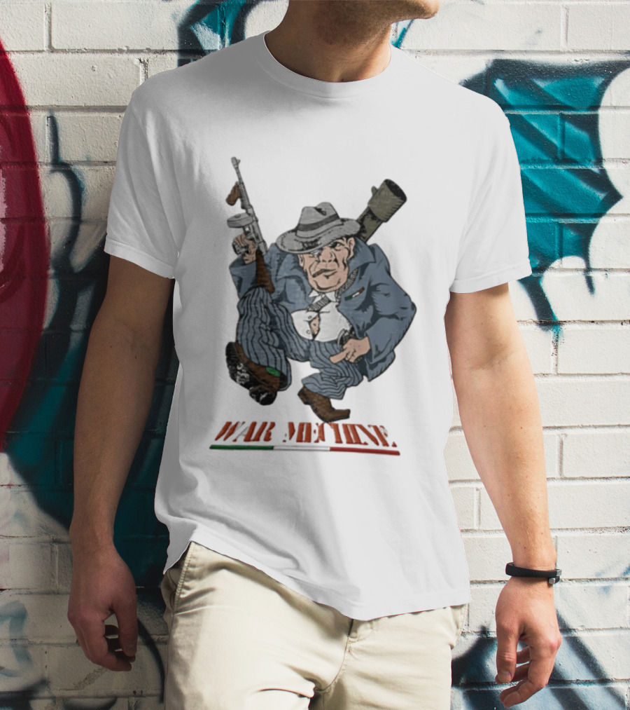 Mafioso Cartoon War Machine Italy Flag Mobster Character With Guns T-Shirt